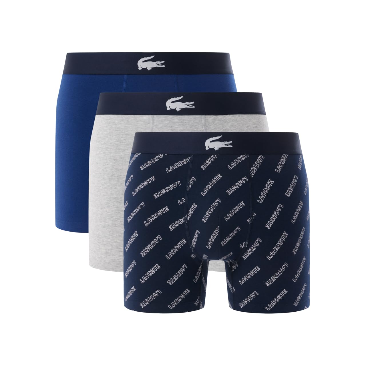 Lacoste Men's Cotton Stretch Lacoste Diagonal Print Boxer Briefs, 3-Pack