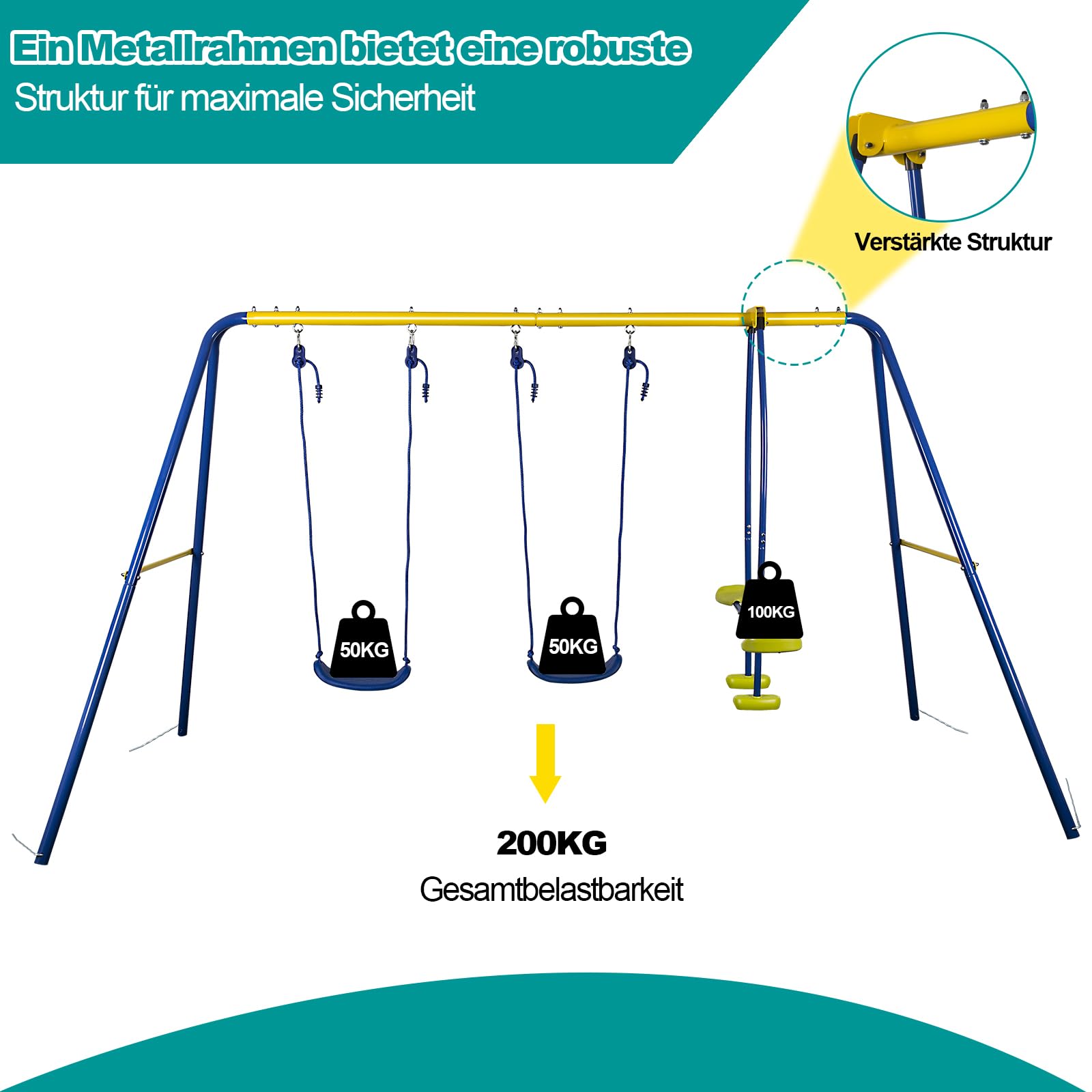 Balançoire de Jardin Multifonction, Balançoire Enfant, Capacité de Charge 200 kg, pour Arrière-Cour et Aire de Jeux