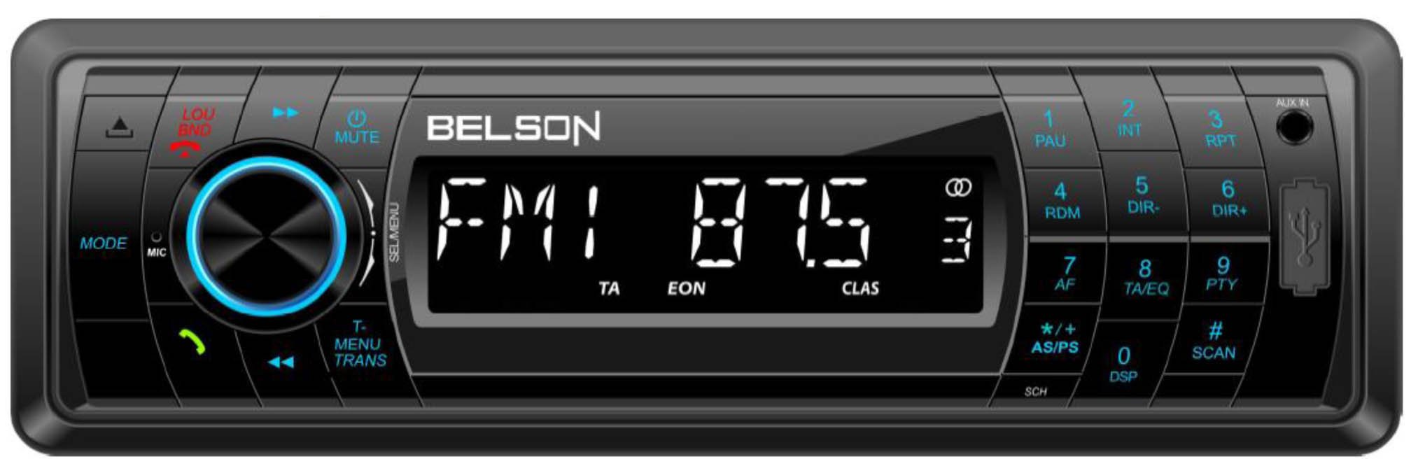BelsonBS-2501 Car Stereo Hands-Free USB SD MP3 Bluetooth RDS AM/FM Radio 4 x 40 W Black