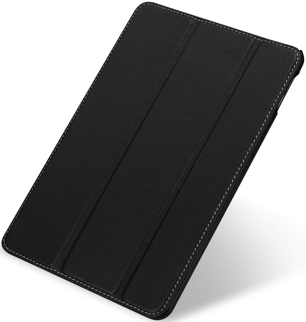 StilGut Echt Leder Hülle Kompatibel mit Apple iPad mini 5 (7,9 Zoll 2019), Couverture Smart Cover mit Standfunktion, Schwarz Nappa
