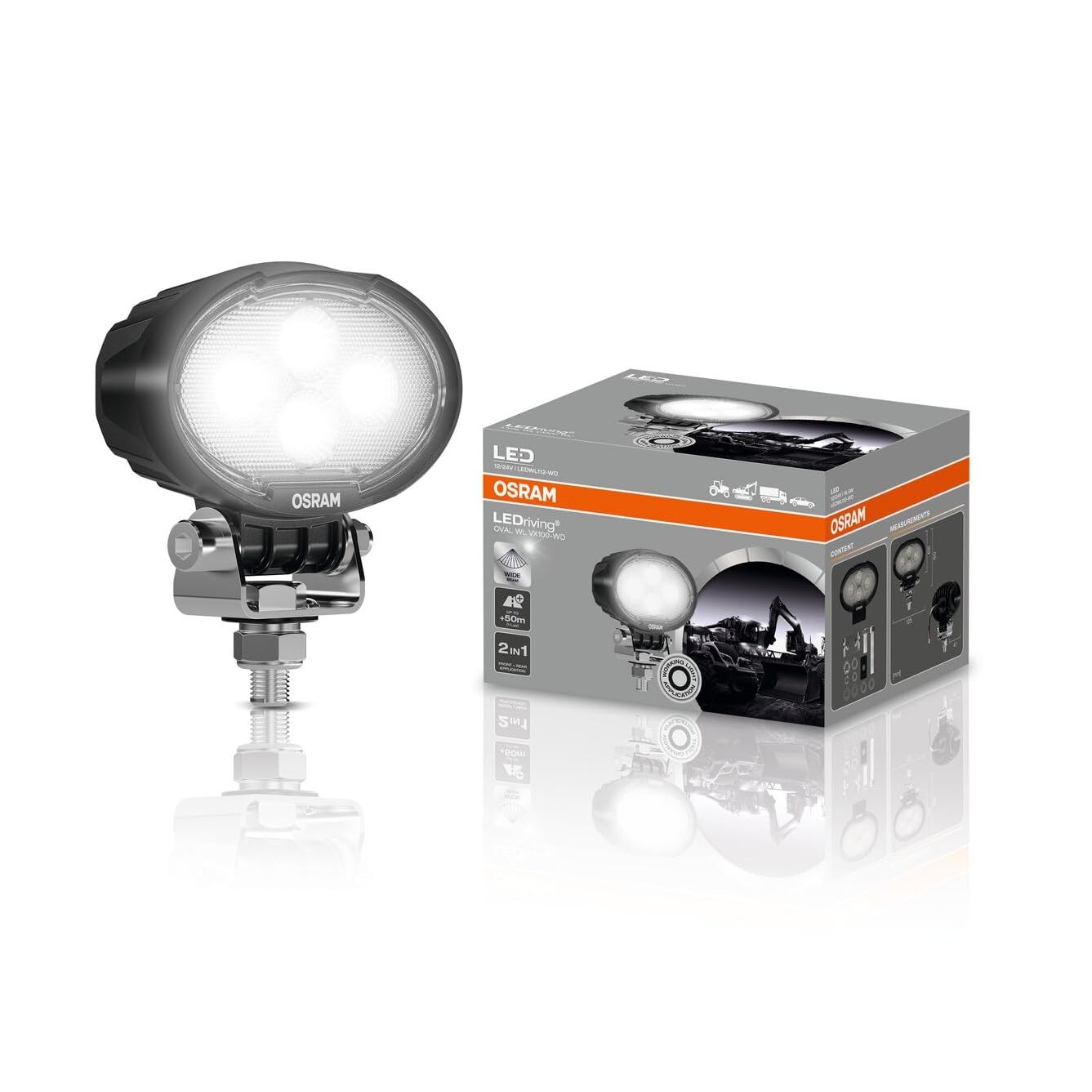 OSRAM LEDriving Oval WL VX100-WD, OFF ROAD, LED Arbeitsscheinwerfer, 1500 Lumen, Lichtstrahl bis zu 50 m, 12V/24