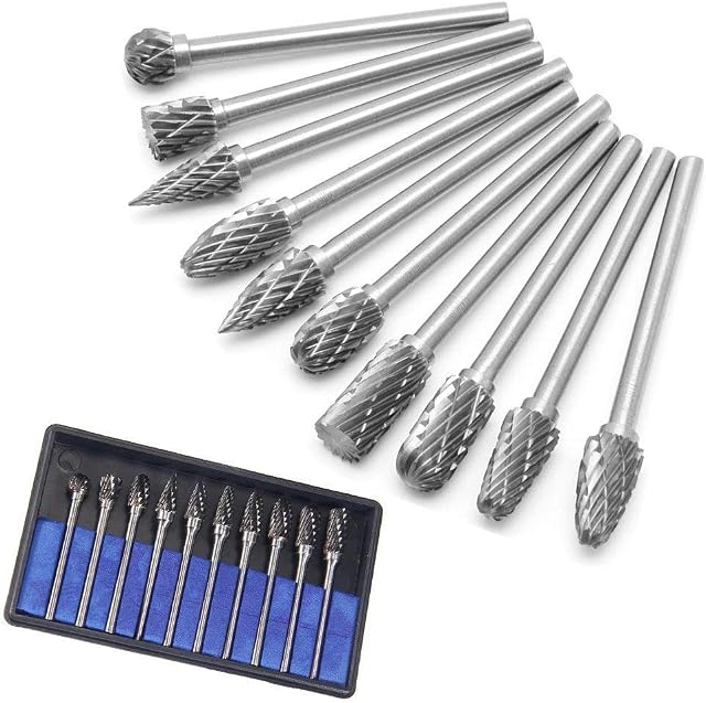 10PCS Rotary Burr Set Tungsten Carbide Carving Tool Steel Solid Twist Drill Bit Grinding Head for Tools DIY Woodworking, Engraving, Drilling, Metal Polishing