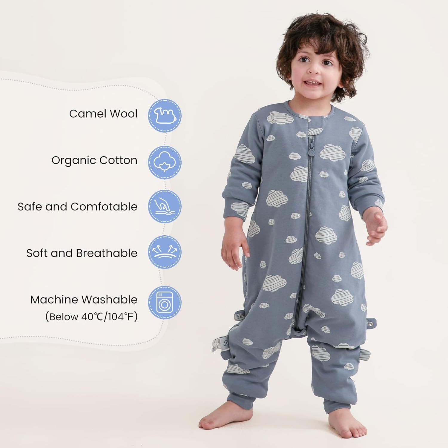 kaiya baby Unisex Toddler Sleep Sack with Feet, 2.5 Tog Baby Winter Sleep Sack Long Sleeve 6-18Months, Gifts for Boys & Girls, Blue Sky - Image 2