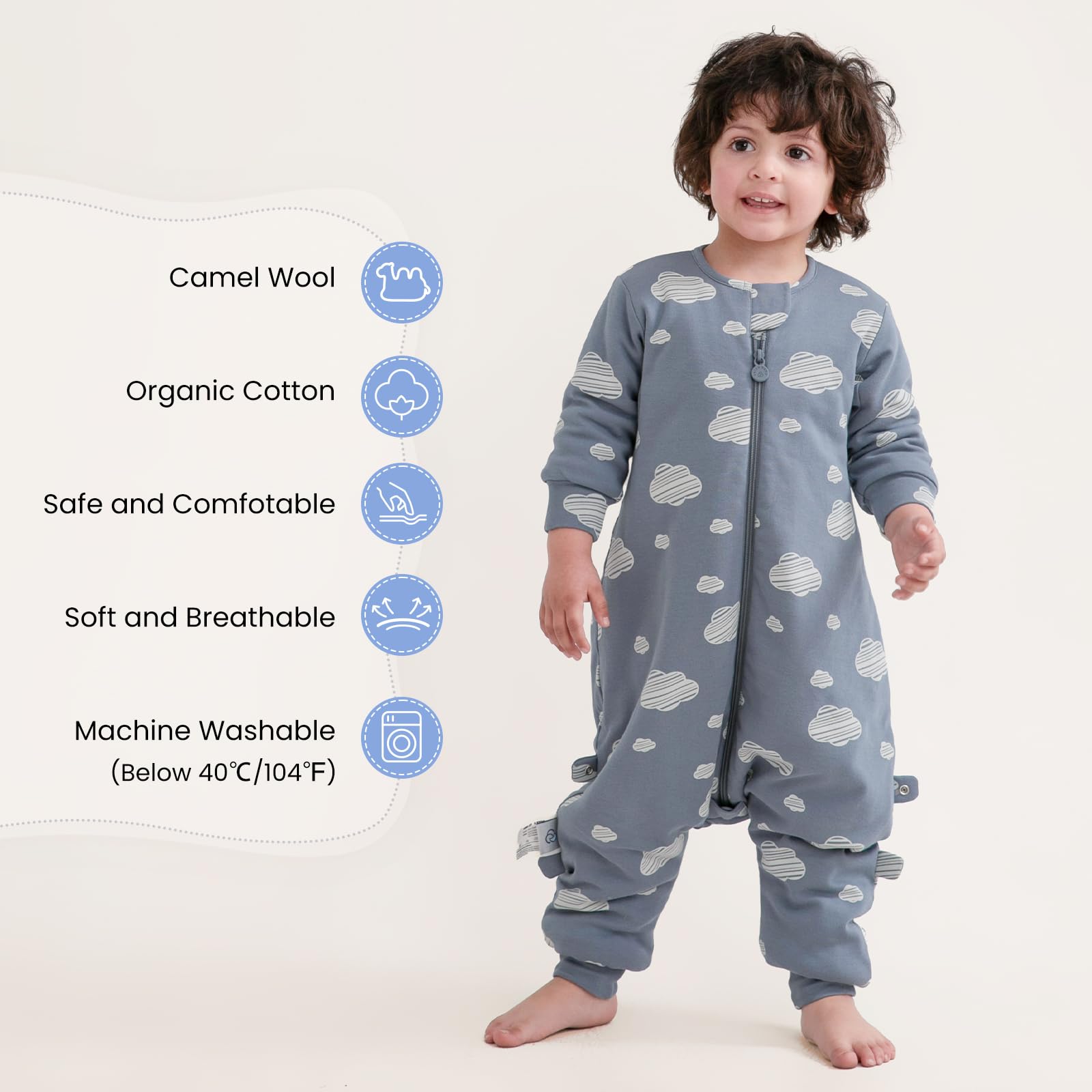 kaiya baby Unisex Toddler Sleep Sack with Feet, 2.5 Tog Baby Winter Sleep Sack Long Sleeve 6-18Months, Gifts for Boys & Girls, Blue Sky