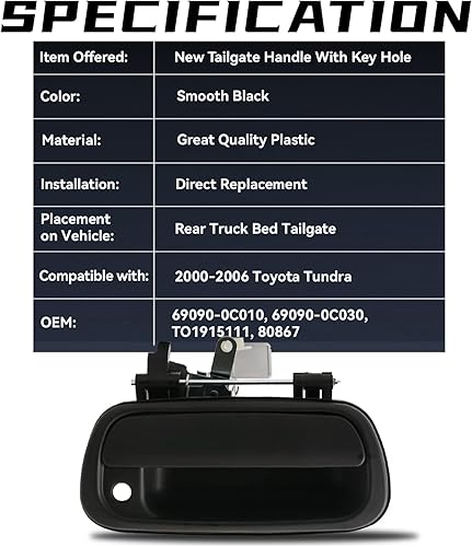 Miniatura 3 de Pestillo negro para manija de la plataforma trasera de la caja de camioneta con orificio para llave compatible con kit de repuesto Tundra 2000-2006