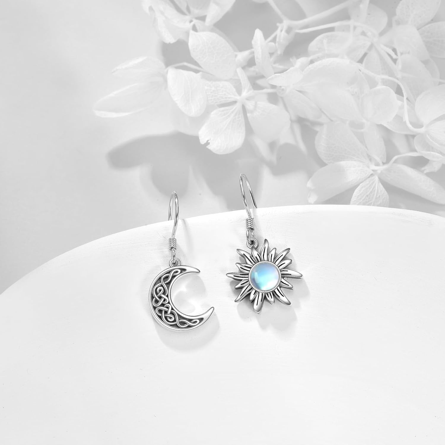 VONALA Sun and Moon Earrings S925 Sterling Silver Crescent Moon Sun Moonstone Dangle Drop Earrings Celestial Jewelry Gifts for Women Daughter Birthday - Image 6