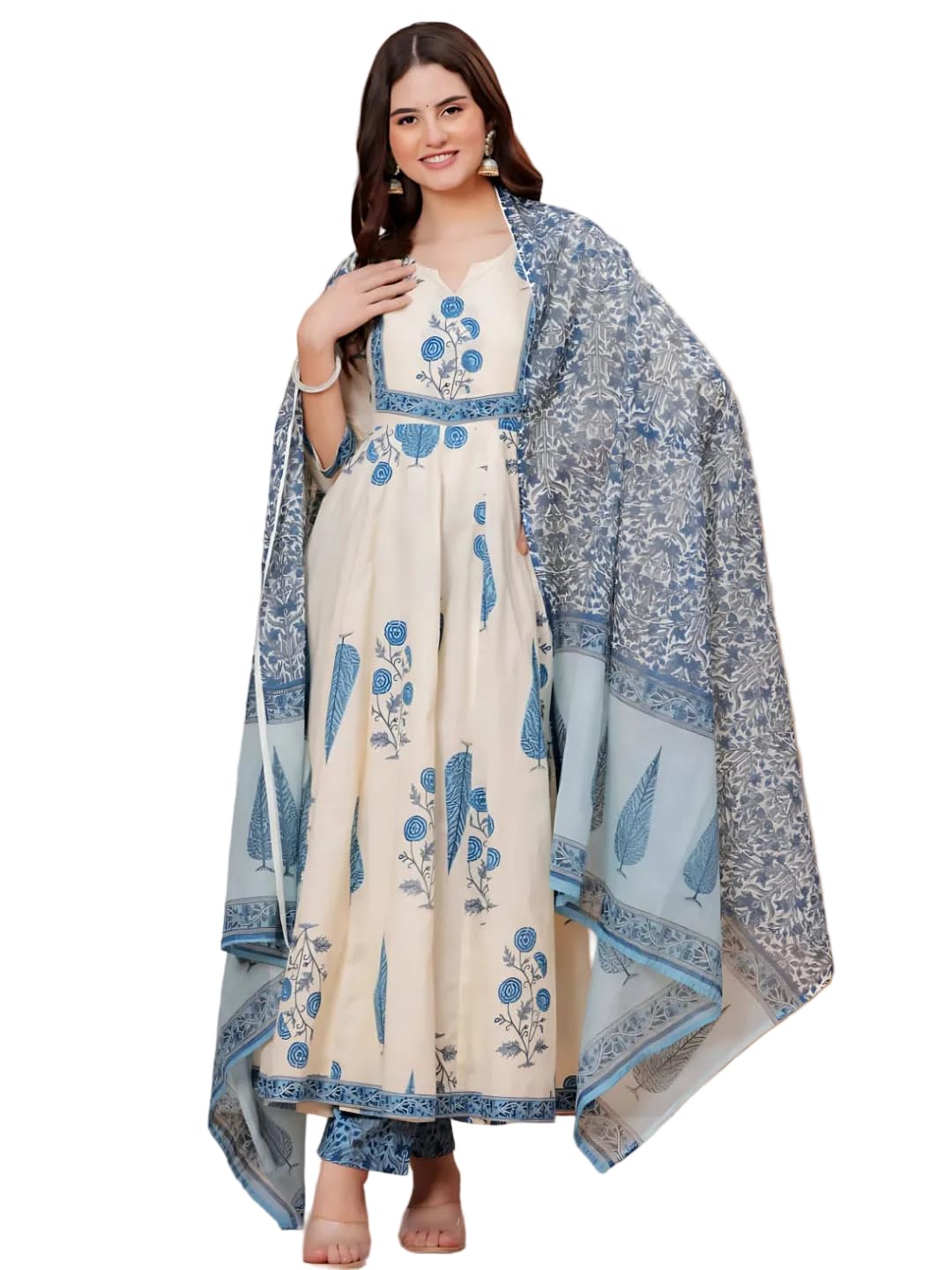 berrylicious Ethnic Motifs Printed Cotton Anarkali Kurta with Pant & Dupatta | Notch Neck | 3/4 Sleeve | Traditional Ethnic Set for Festive & Cultural Occasions-picture-36