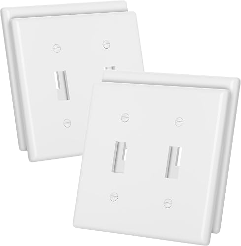 Bates Double Light Switch Wall Plate - 4 Pack, White, 2 Gang Switch Cover Plate