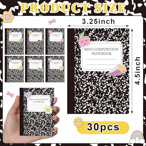 Gilprop 30 Pack Mini Composition Notebook 6 Cute Styles Mini Composition Books Bulk Small Pocket Marble Journal Notebooks Pocket Size 4.5 x 3.25 in for Classroom Elementary Preschool Teacher Supplies - Image 2