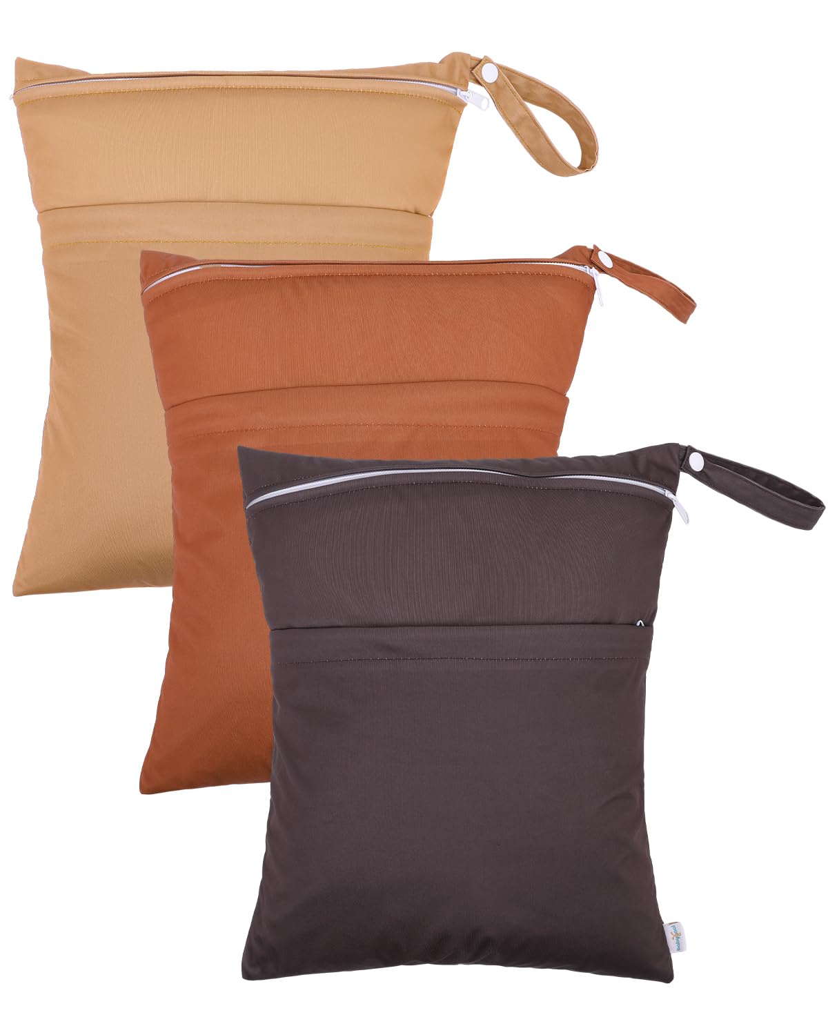 babygoal Wet and Dry Bags for Baby Nappies, Washable Travel Bags, Beach, Pool, Gym Bags for Swimsuits and Wet Clothes, with Two Zip Pockets, Light and Dark Brown, Light and Dark Brown