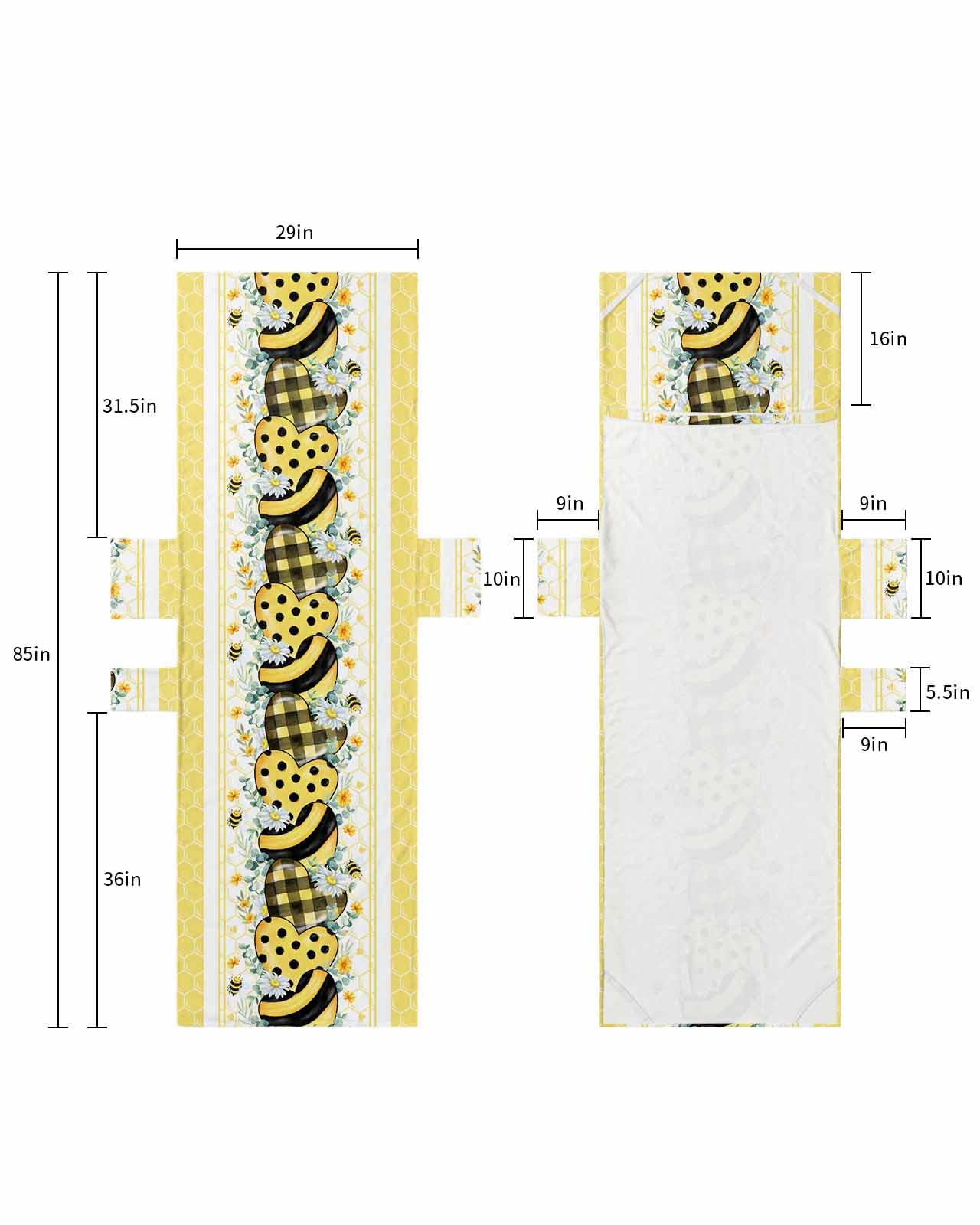 Summer Bee Beach Lounge Chair Towel Cover, Soft Chaise Lounge Towel with Side Pockets Patio Pool Chairs Cover for Beach/Pool Sunbathing 29x85 Honey Yellow Flower Love Heart Eucalyptus