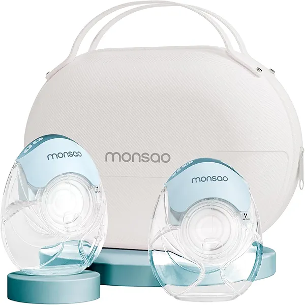 Monsao Wearable Breastfeeding Pump, Breast Pump Hands Free with 3 Modes & 12 Levels, Portable Electric Breast Pump Quiet & Lightweight for Travel, 18/21/24mm, 2 Pack, Blue