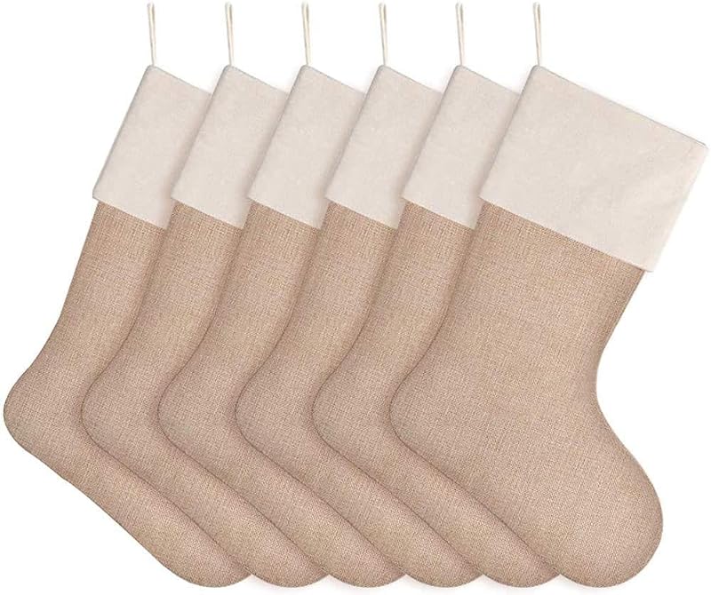 DECORA Calcetín navideño de arpillera de yute natural para colgar en la chimenea para regalos Proyectos hechos a mano Juego de 6