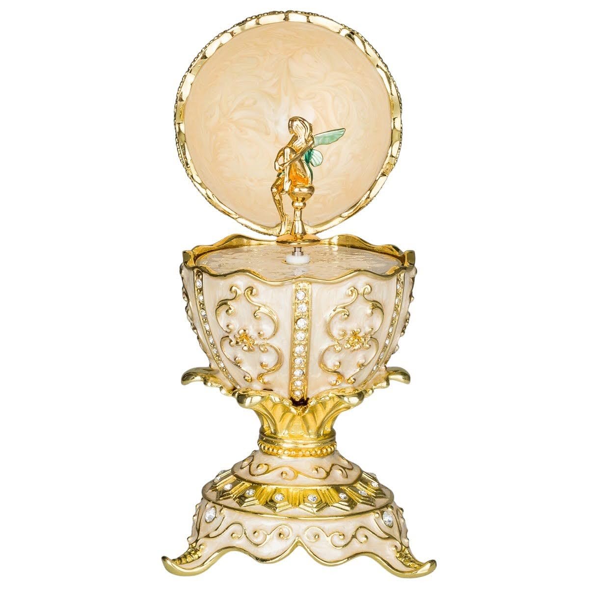 danila-souvenirs Huevo al estilo Fabergé caja de joyería musical con figura de hada 12,5 cm crema