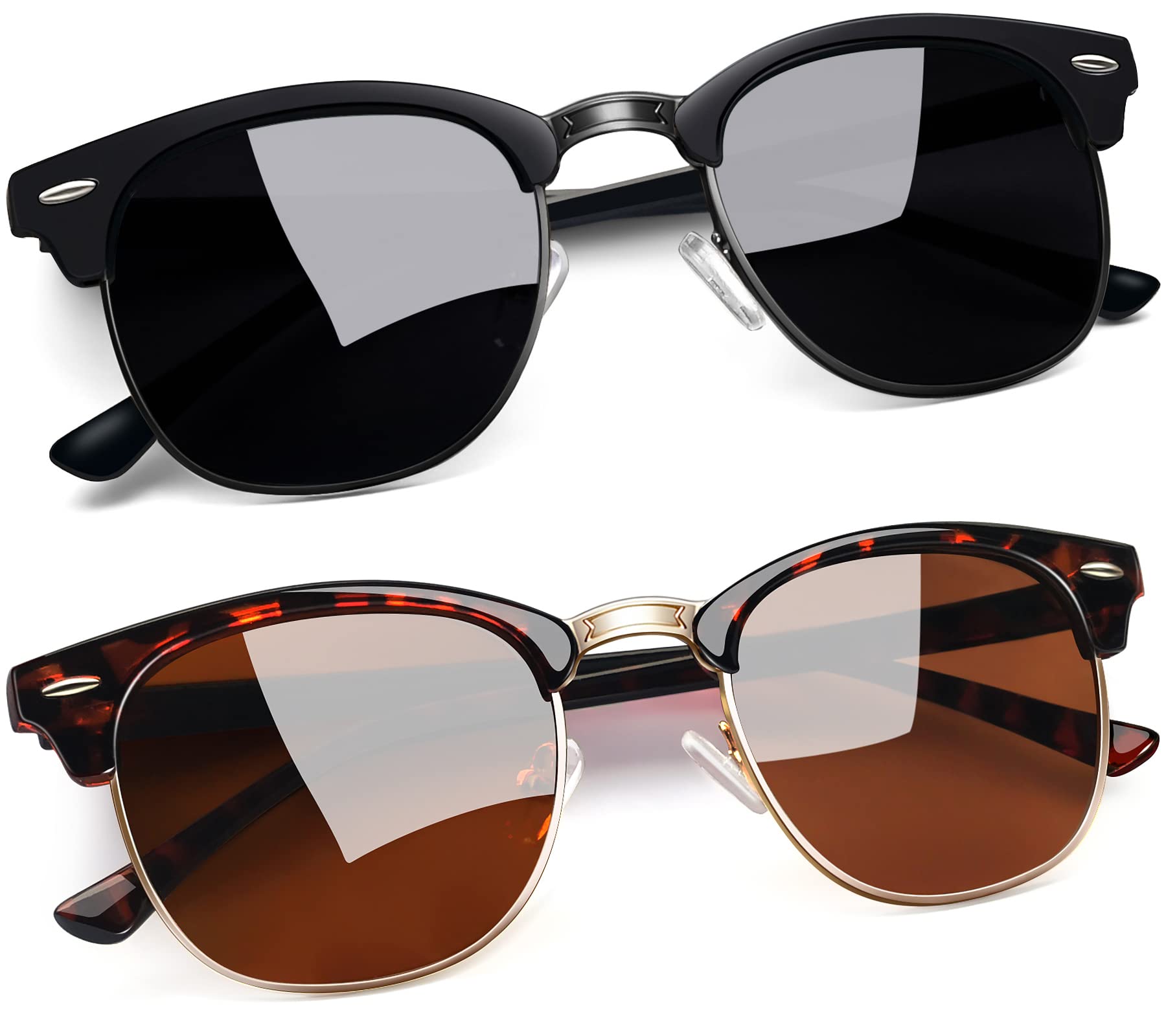 Joopin Vintage Sunglasses Half Frame Sun Glasses Polarized UV Protection Browline Shades for Women Men