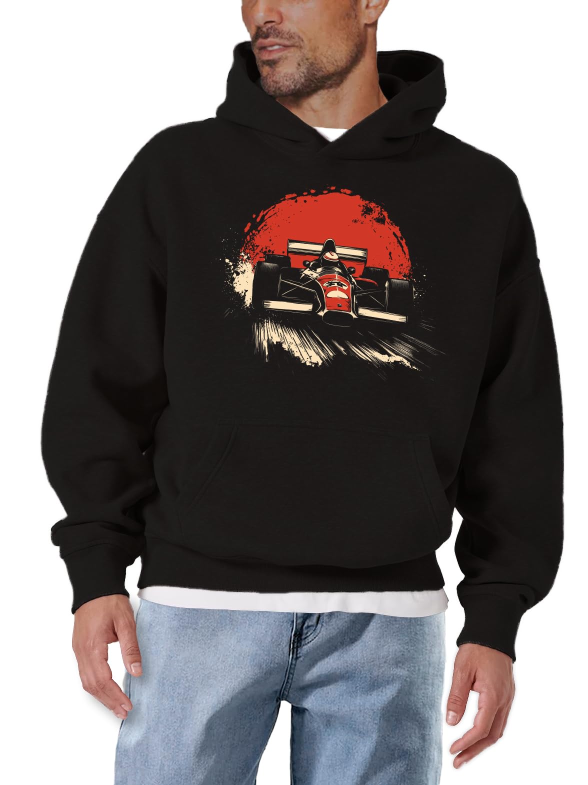 MAKAYA bluza z kapturem męska motorsport wyścigowy styl hoodie z nadrukiem samochodu wyścigowego miejsce 1