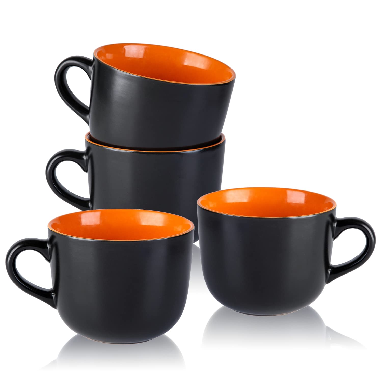 AmorArc 680 ml Suppentassen mit Griffen, Jumbo-Keramikschalen-Set mit Griffen für Kaffee, Müsli, Cappuccino, Snacks, mikrowellen- und spülmaschinenfest, Suppentassen für Mahlzeiten, Orange