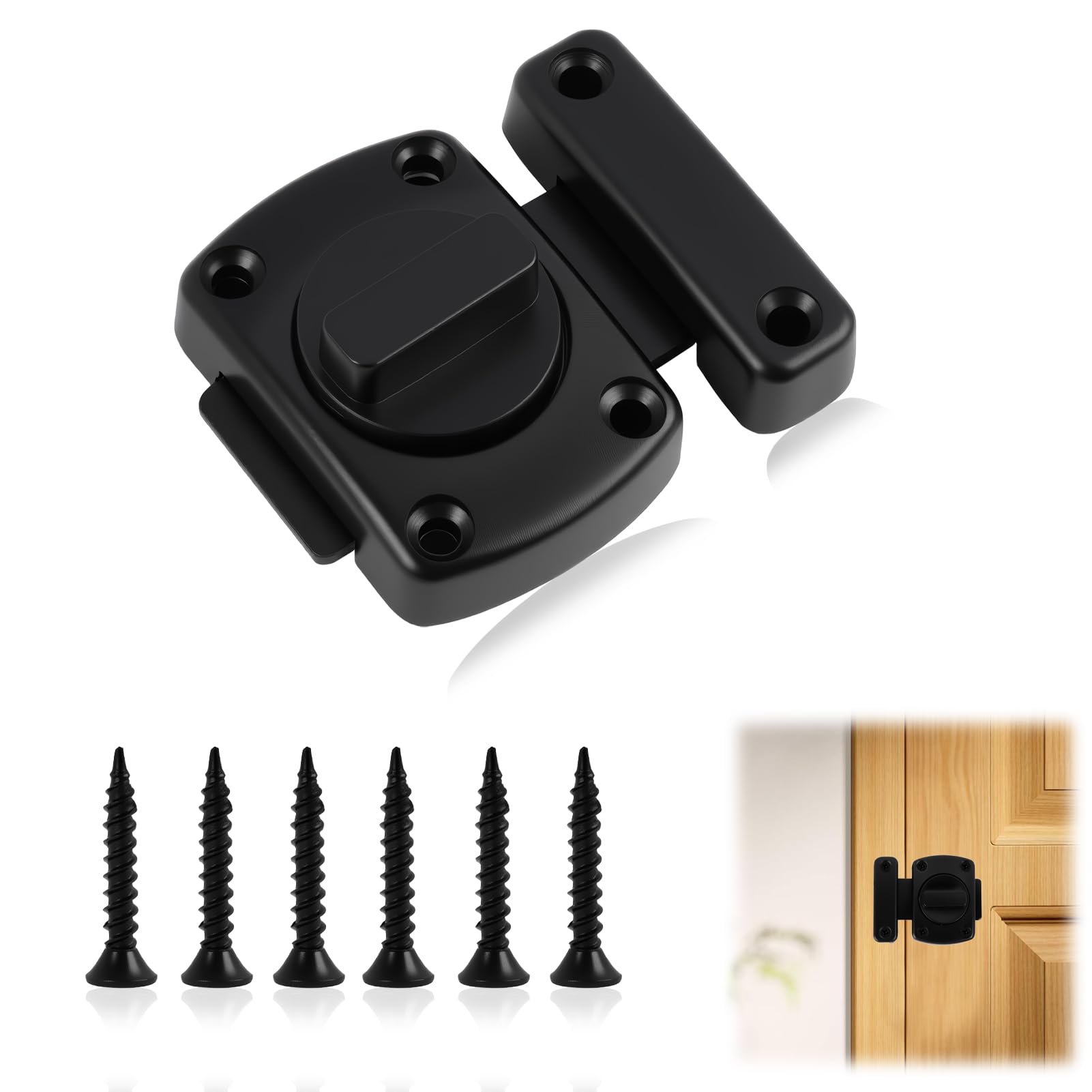 Heavy-Duty Bathroom Toilet Door Latch Rotate Bolt Gate Latch, Bathroom/Bedroom Door Locks - Stainless Steel Slide Lock, Secure Lock for Cabinets, Windows, and Pet Gates, 54mm (Black)