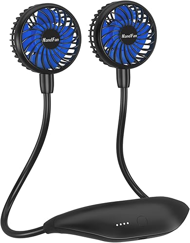 Miniatura 10 de HandFan Ventilador de cuello portátil mini USB recargable de 5000 mAh, ajustable en 360, 26 horas de tiempo de trabajo para refrigeración personal,