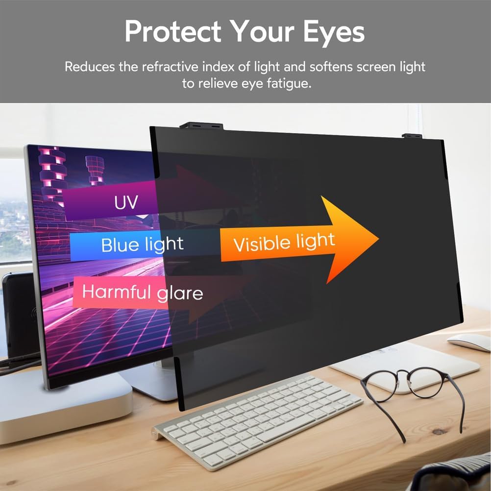 Hanging Computer Privacy Screen Filter for 27 Inch, Privacy Shield for 16:9 Widescreen Monitor - Anti Glare Blue Light Filter Easy On/Anti-Glare/Anti-Scratch