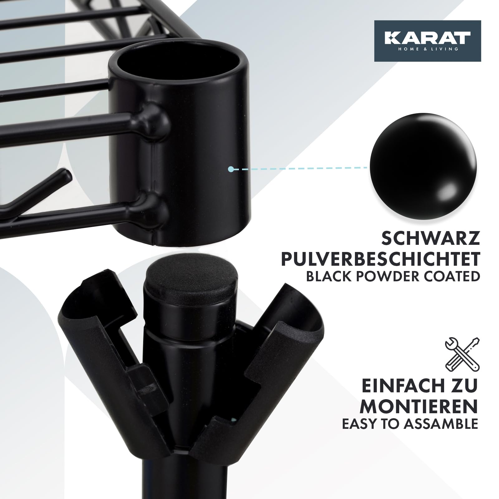 KARAT Estantería con Ruedas de Metal con 5 Estantes y Freno de Estacionamiento - para Cocina, Baño, Sótano, Trastero - Capacidad 120 kg - Color Negro - 89 x 34 x