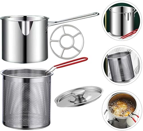 Miniatura 5 de BESTOYARD Olla para freidora, olla de acero inoxidable con cesta y tapa, pequeña freidora de aceite profunda, sartén de leche, olla de cocina de