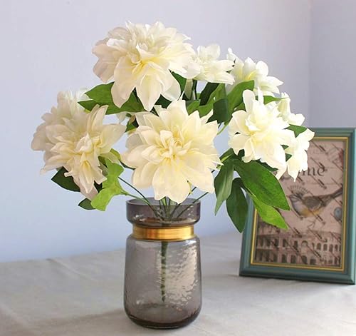 Miniatura 2 de 10 cabezas de dalia artificiales de dalia, flores de imitación para el hogar, boda, fiesta, suministros de oficina (blanco)