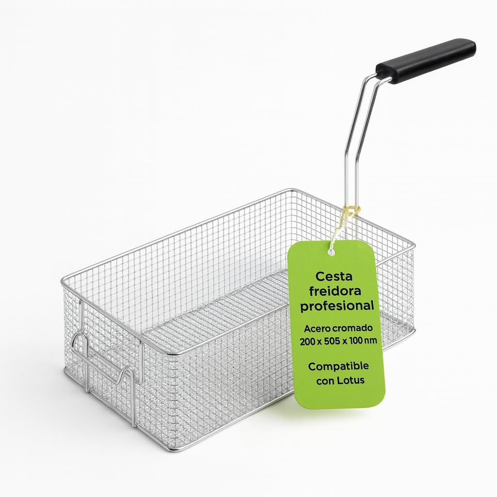 CubetasGastronorm ® Cesta Freidora 200x305x100mm Acero Cromado Profesional Repuesto Hosteleria Compatible Con Lotus FQ F13 FG FMG Gas Electrica Cocina Industrial Uso Intensivo Repara Casa Maquina