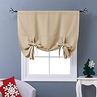 NICETOWN Biscotti Beige Blackout Tie-Up Shade Curtain - Room Darkening Rod Pocket Panel 46x63 Inches for Bedroom Bathroom Living Room