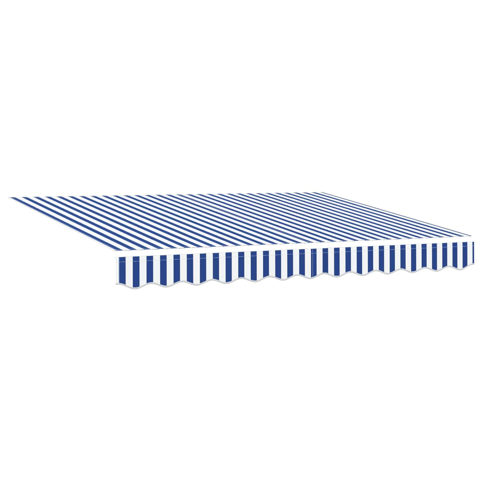 Toldo retráctil azul blanco 350 x 250 cm, toldo con brazo articulado para terraza y jardín, protección solar manual de poliéster y aluminio para exteriores
