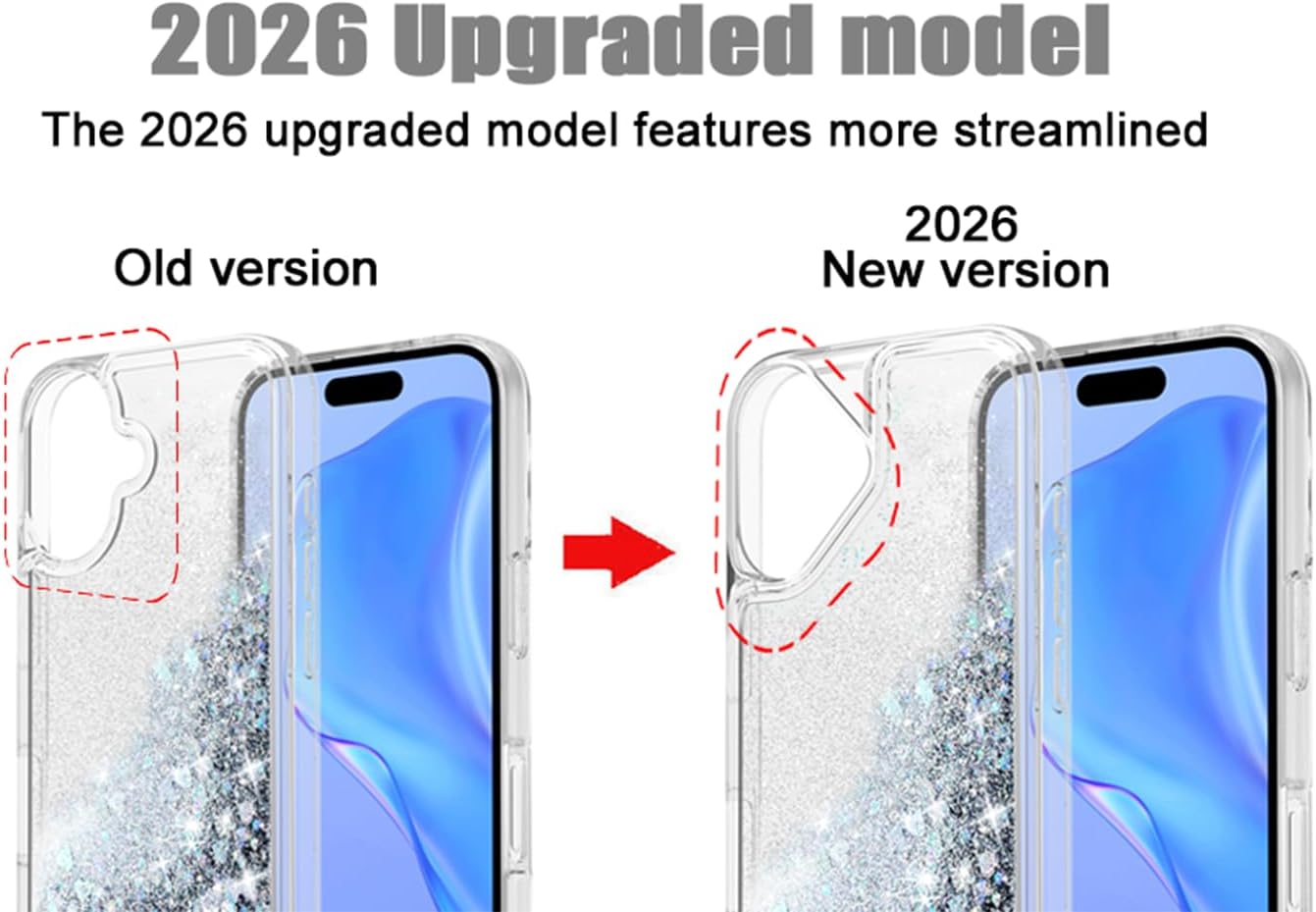 for iPhone 16 Case, Clear Design Bling Flowing Liquid Floating Sparkle Colorful Glitter Waterfall TPU Protective Phone Case, Silver - Image 2