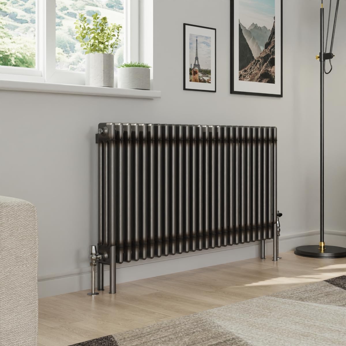 Warmehaus Raw Metal 600X1192mm Traditional Horizontal Radiator Triple Column Cast Iron Style Panel Radiator Central Heating