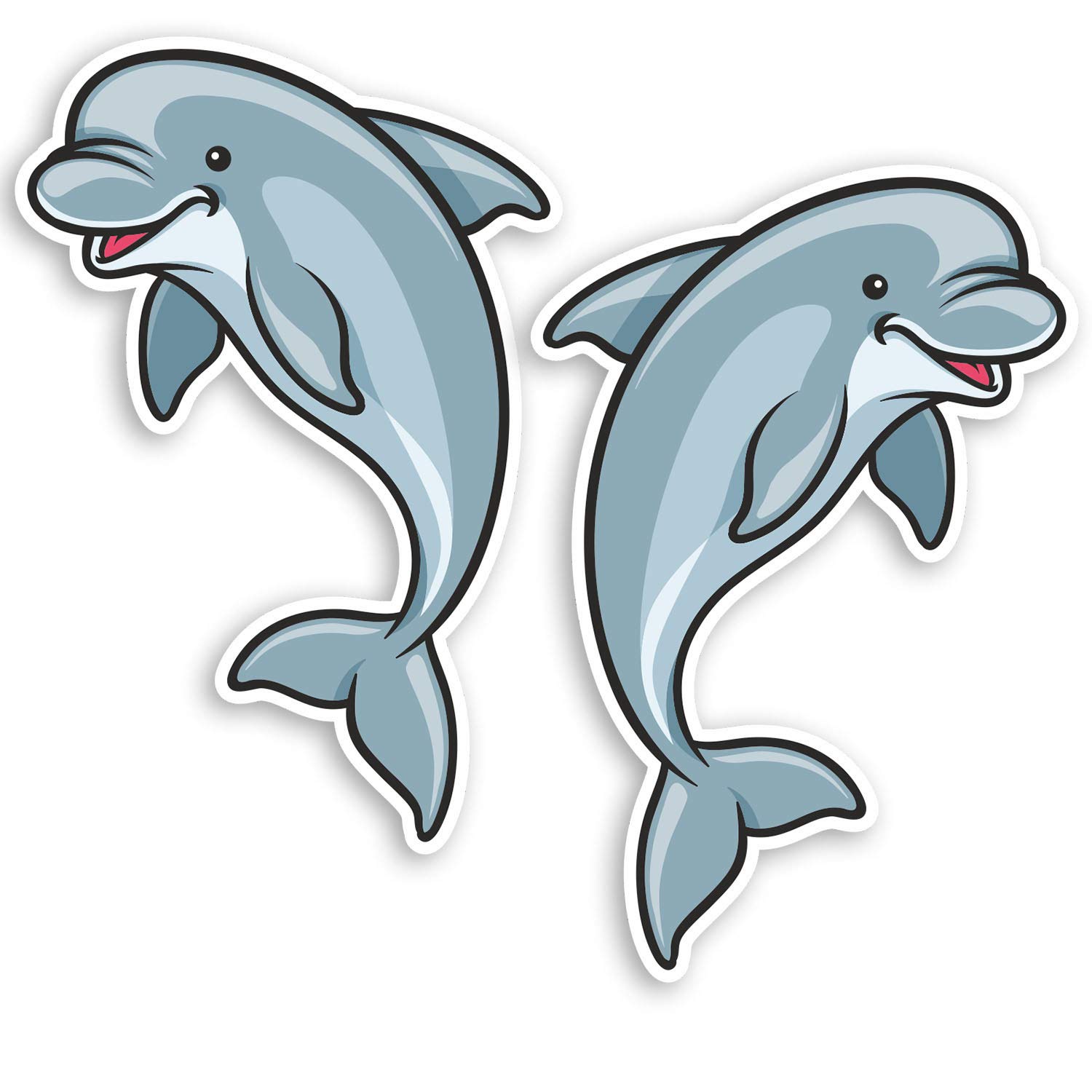 Destination Vinyl Ltd Multi 2 X 10Cm Cheeky Dolphin Vinyl Stickers - Ocean Sea Cute Laptop Sticker #20878 (10Cm Tall)