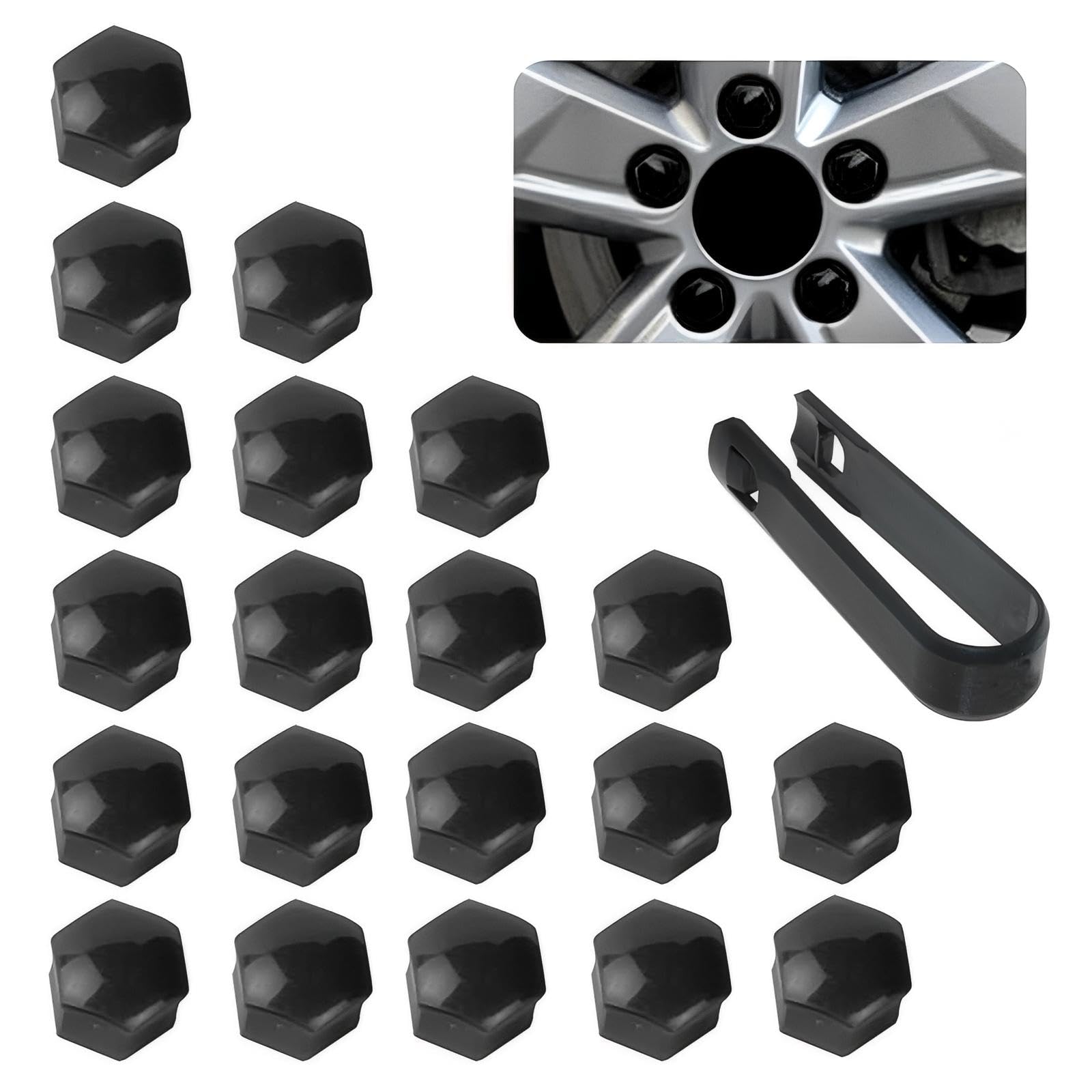 AWGUKA 20 PCS Car Hub Protective Cover, 0.74 inch/19 mm Plastic Waterproof and Dustproof Wheel Hub Bolt Cover, Wheel Lug Nut Covers Decoration, Universal for Most Cars (Black)