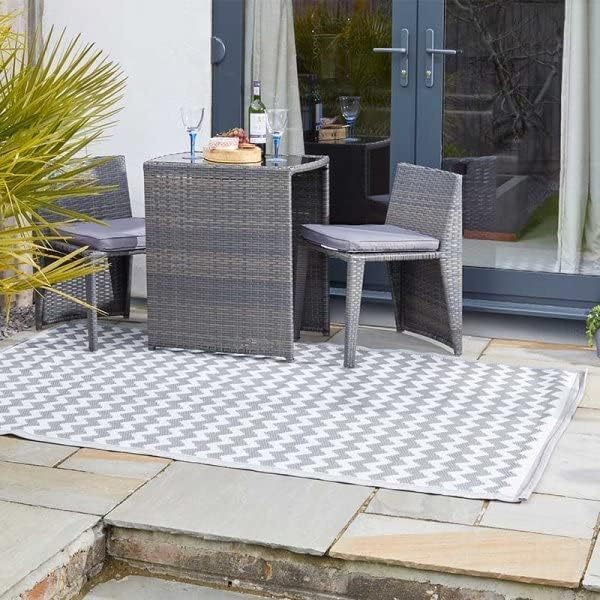 Marco Paul Grey Zig Zag Outdoor Rug 150 x 210cm Large Waterproof Garden Rug, Indoor Outdoor Polypropylene Carpet for Patio Balcony Deck & Porch, Portable Camping Rug UV Resistant Area Mat