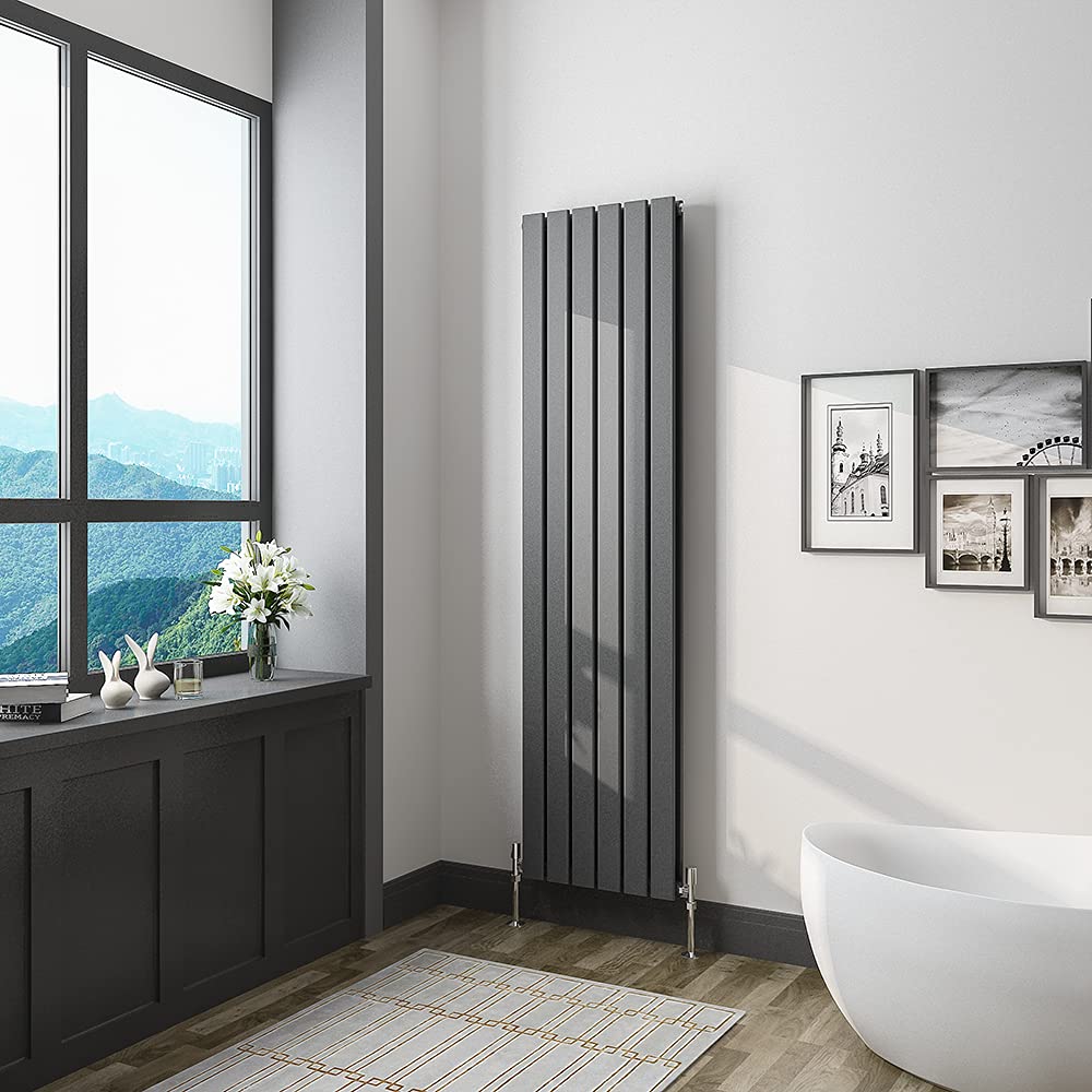 Acezanble 1600x408mm Vertical Flat Panel Radiator Anthracite Double Modern Central Heating Radiators for Bathroom Kitchen Living Room