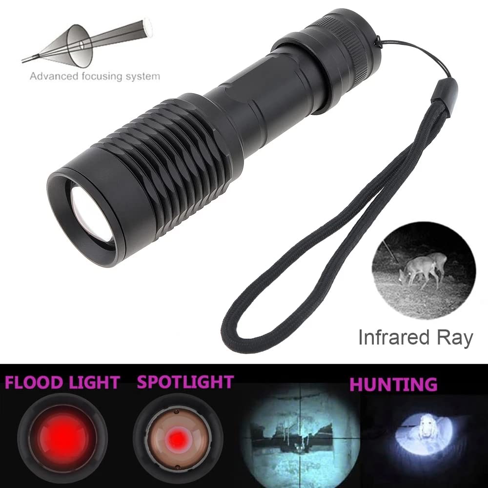 IR Illuminator Taschenlampe 850nm, 5W Infrarot Taschenlampe mit Kabelschalter für die Jagd, Einstellbarer Fokus IR Strahler 1 Modus für Nachtsicht(Funktioniert mit Nachtsichtgerät)