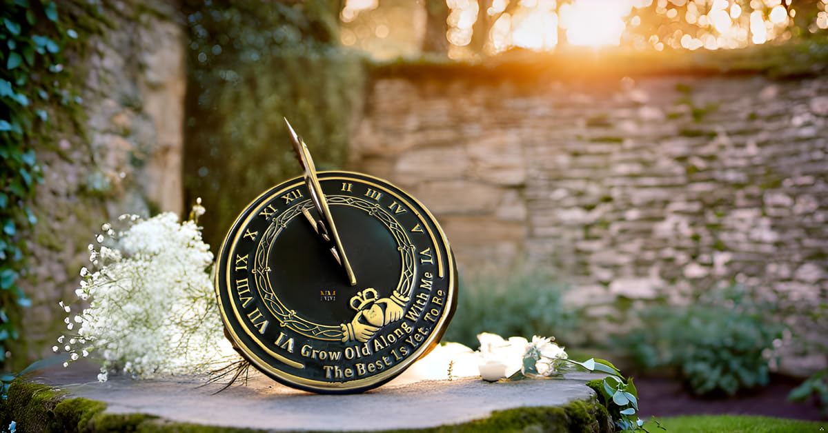 NauticalMart Garden Sundial Grow Old with Me -The Best is Yet, to be (Brass Finish), Unique Wedding Gift Idea for A Special Couple, A Great Marriage Present for The Bride and Grooms Home Decor