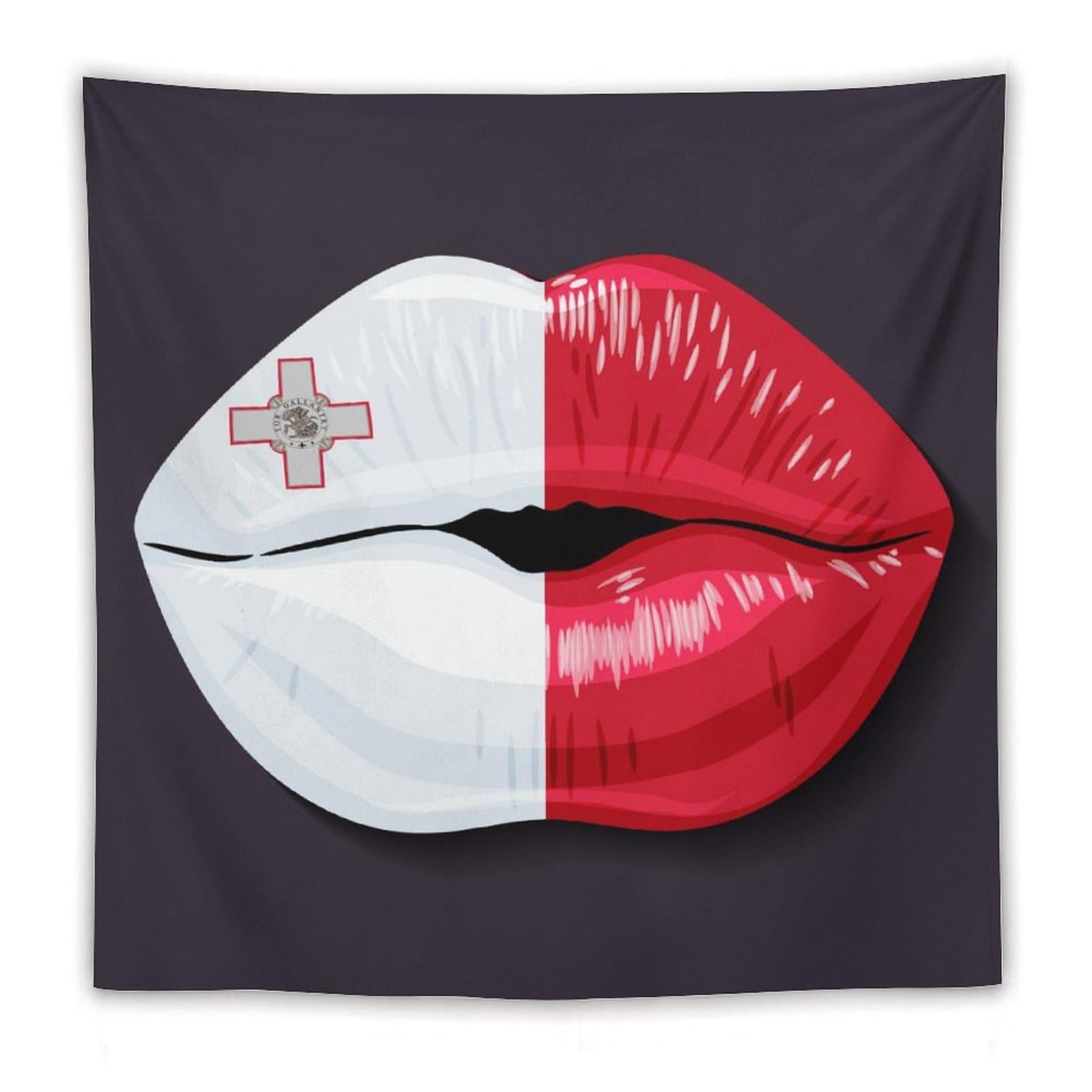 XingFox Malta Flag Lips Tapestry Wall Hanging, National Flag Art Wall Decoration Tapestry, For Bedroom Living Room Dorm Home Decoration, 60"x60"