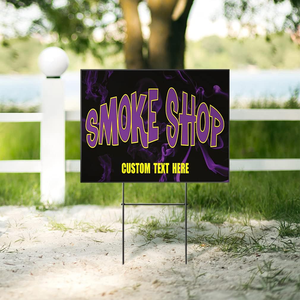 Fastasticdeals Custom Weatherproof Yard Sign General Business Banners Smoke Shop #1 Outdoor Advertising Printing D1 Lawn Garden 18x12 Inches 1 Side Print Personalized Text Here