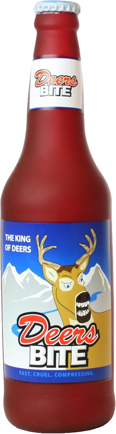 SILLY SQUEAKERS - Beer Bottles - Dog Toy - 100% Vinyl. Made Durable & Strong. Novelty Play Toy. Many Bottles to Choose from and They Float (Deers Bite, Single)