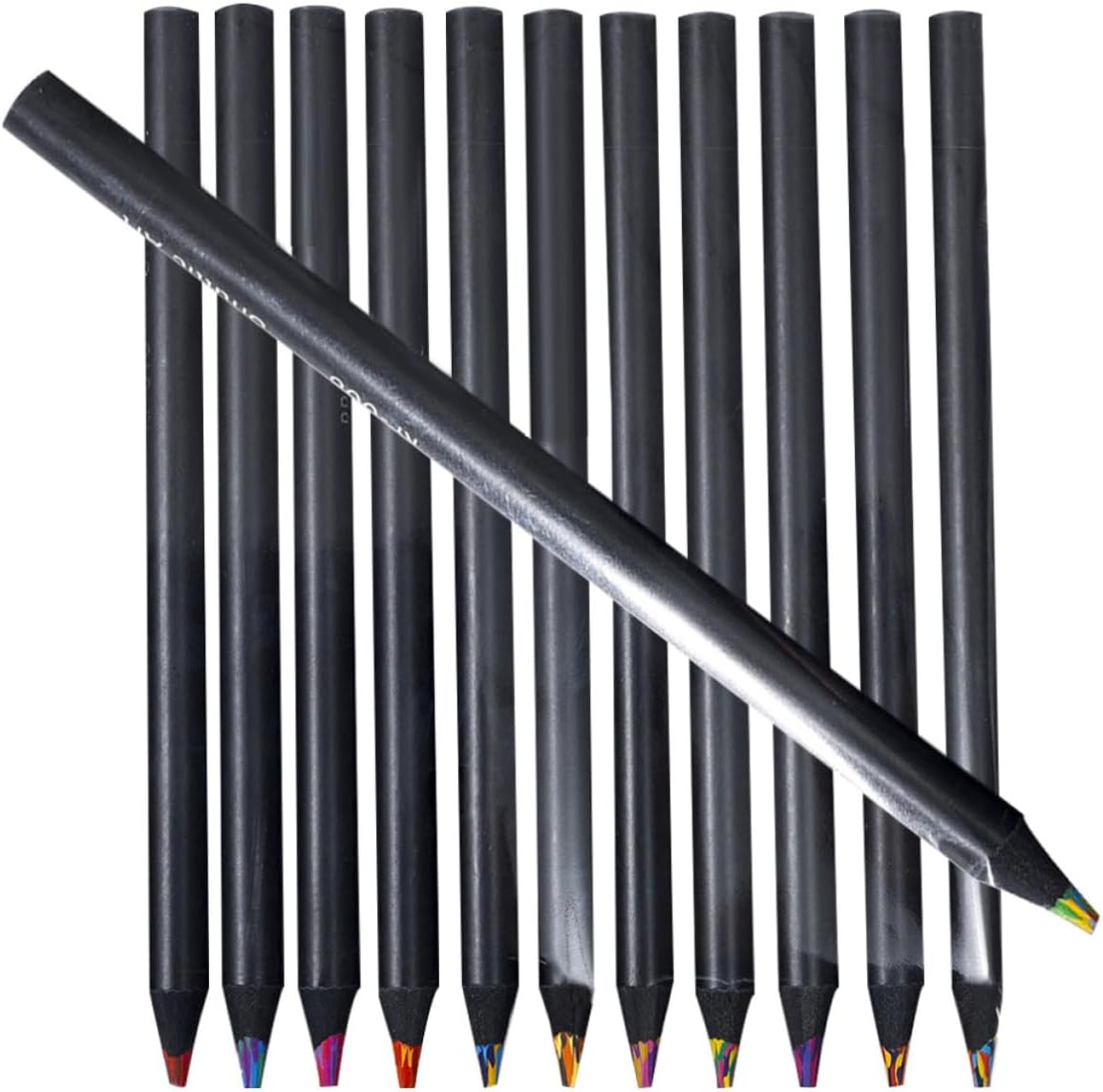 12pcs Wooden Colored Pencils 12 Colors Black Barrel Rainbow Painting Pencils for Daily Painting Use and Draft with Convenient Thick Shaft Design for Teenagers and Students