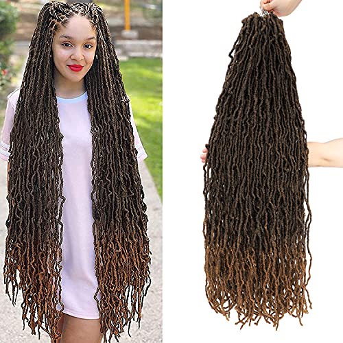 6 Packs 36 inch Soft Locs New Faux Locs 1b/30 Color Unjoined Ombre Whole Strands Super Long Crochet Hair Pre Looped Goddess Locs for Black Women (T30)