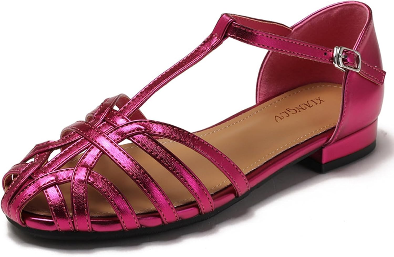 Women's leather Weaving T Strap flat Roman Sandals Fashion Comfort Adjustable Buckle flat Fisherman Sandals Summer Casual Breathable Beach Shoes