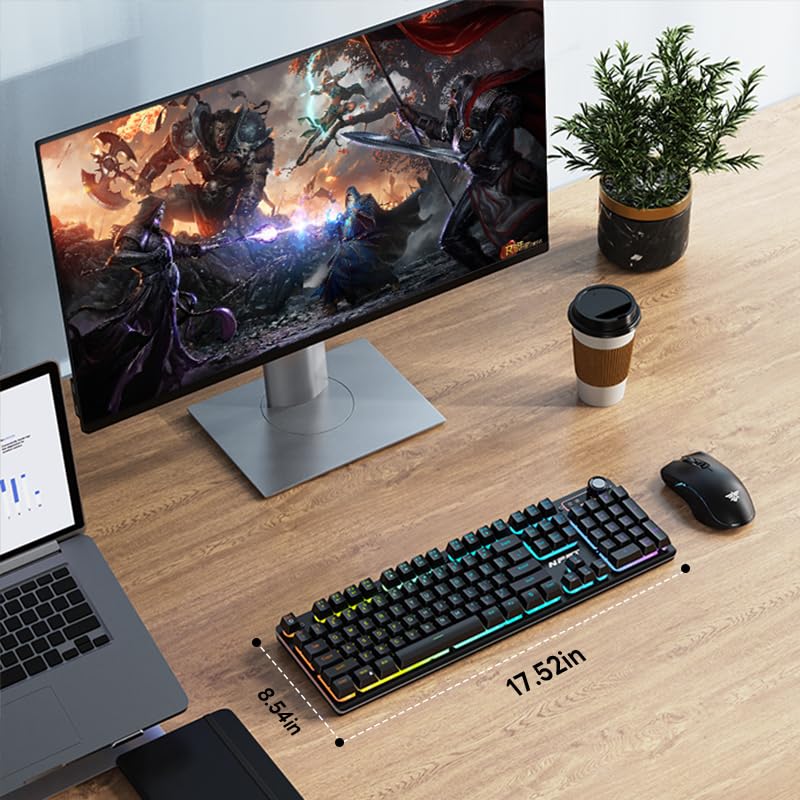 NPET S21PRO Wireless Gaming Keyboard & Mouse Combo - Mechanical Feel RGB Keyboard + 3200DPI Mouse | 3800mAh Battery?USB Receiver is Under The Mouse?