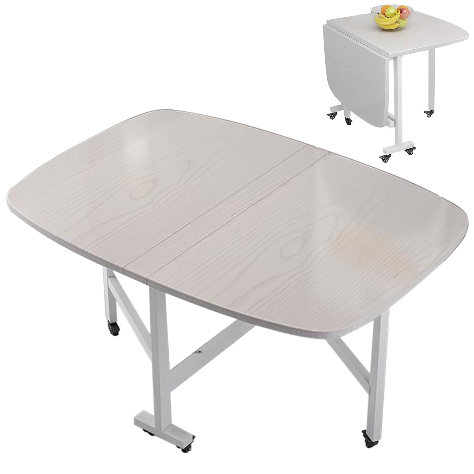 Amazon｜120×80×75cm 木製折りたたみダイニングテーブル、キャスター