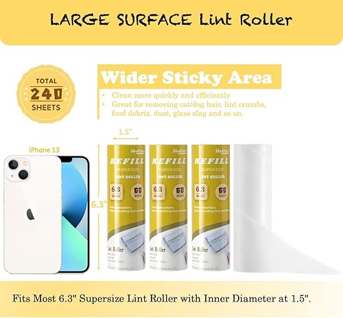 Miniatura 2 de HapChron Rodillo de pelusa de superficie grande extra pegajoso con cubierta a prueba de polvo, 6.3 pulgadas más ancho, 240 hojas4 repuestos,