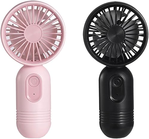 VanSmaGo Mini ventilador portátil de mano pequeño con 3 velocidades para viajes, ventilador de pestañas recargable USB con pilas, negro y rosa