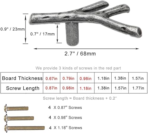 Miniatura 2 de ESreake Pomos vintage de rama de árbol para gabinete, manija de cajón de aleación de zinc de un solo agujero para casa de campo, cabaña, casa de