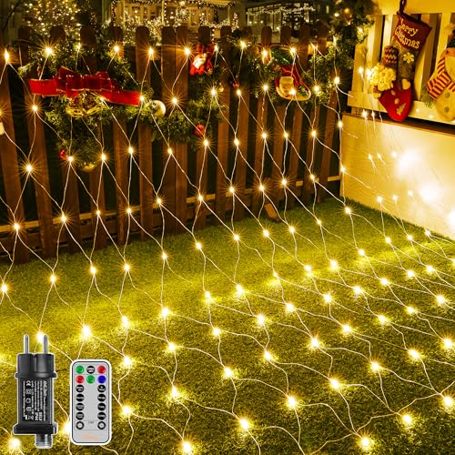 Ollny Lichternetz Außen 3x2m, 200 LED Lichterkette außen Netz...